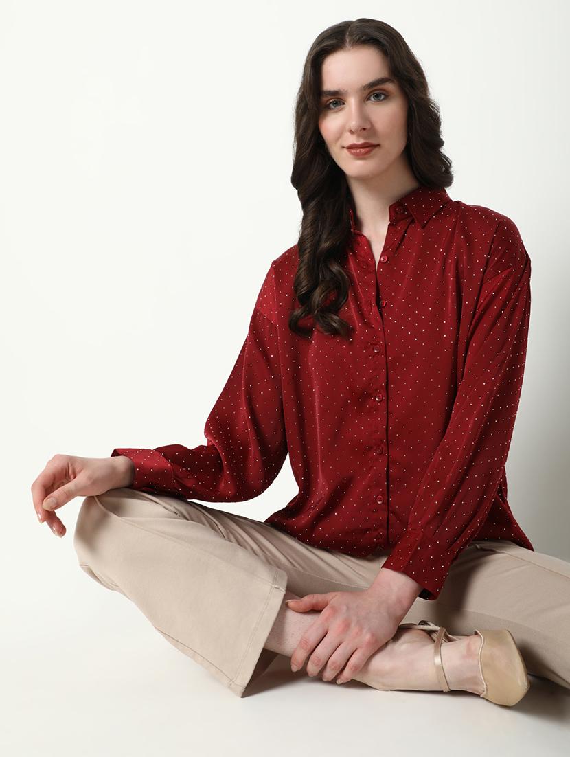 women polka doted collatred regular shirt - 21598143 -  Standard Image - 1