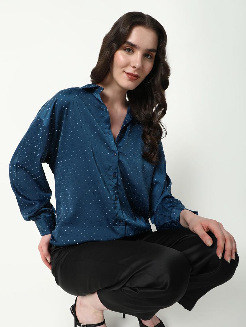 women polka doted collatred regular shirt - 21598144 - Standard Image - 1