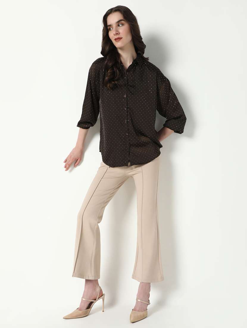 women brown polka dot printed regular shirt - 21598145 -  Standard Image - 4