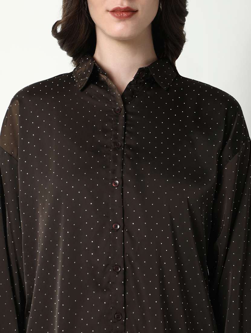 women brown polka dot printed regular shirt - 21598145 -  Standard Image - 6