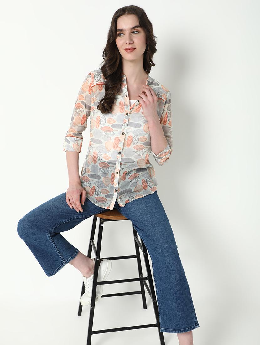 women printed three quarter sleeve shirt - 21598151 - Standard Image - 1