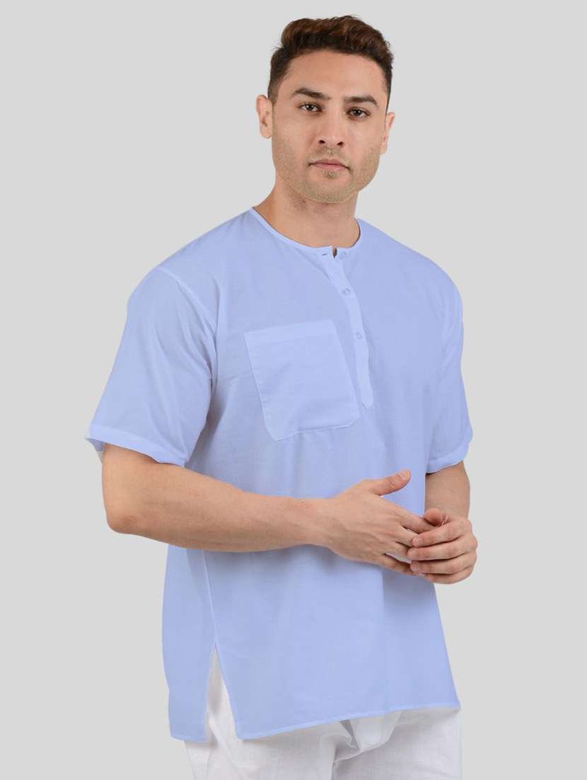 men solid short sleeves kurta with single pocket - 21598157 -  Standard Image - 1