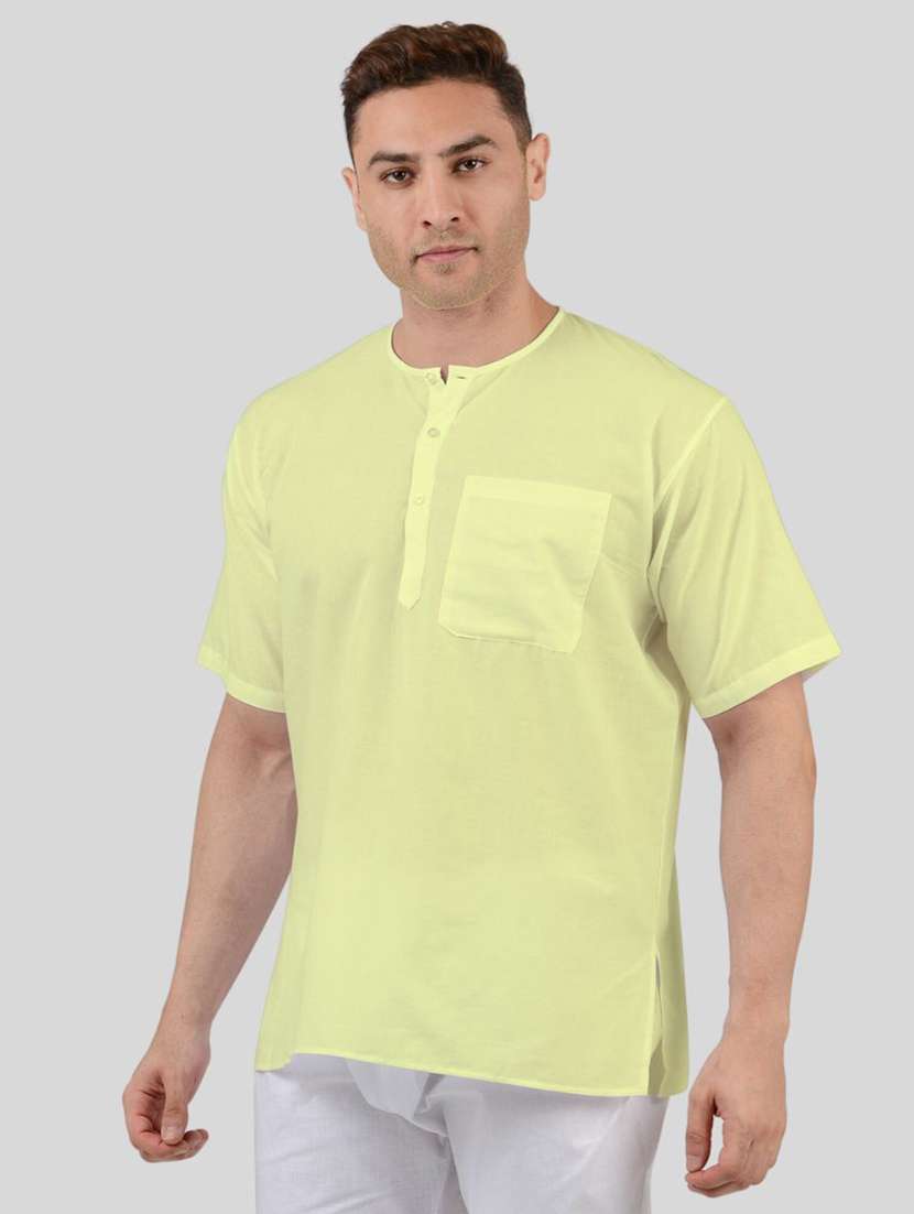 men solid short sleeves kurta with single pocket - 21598159 -  Standard Image - 1