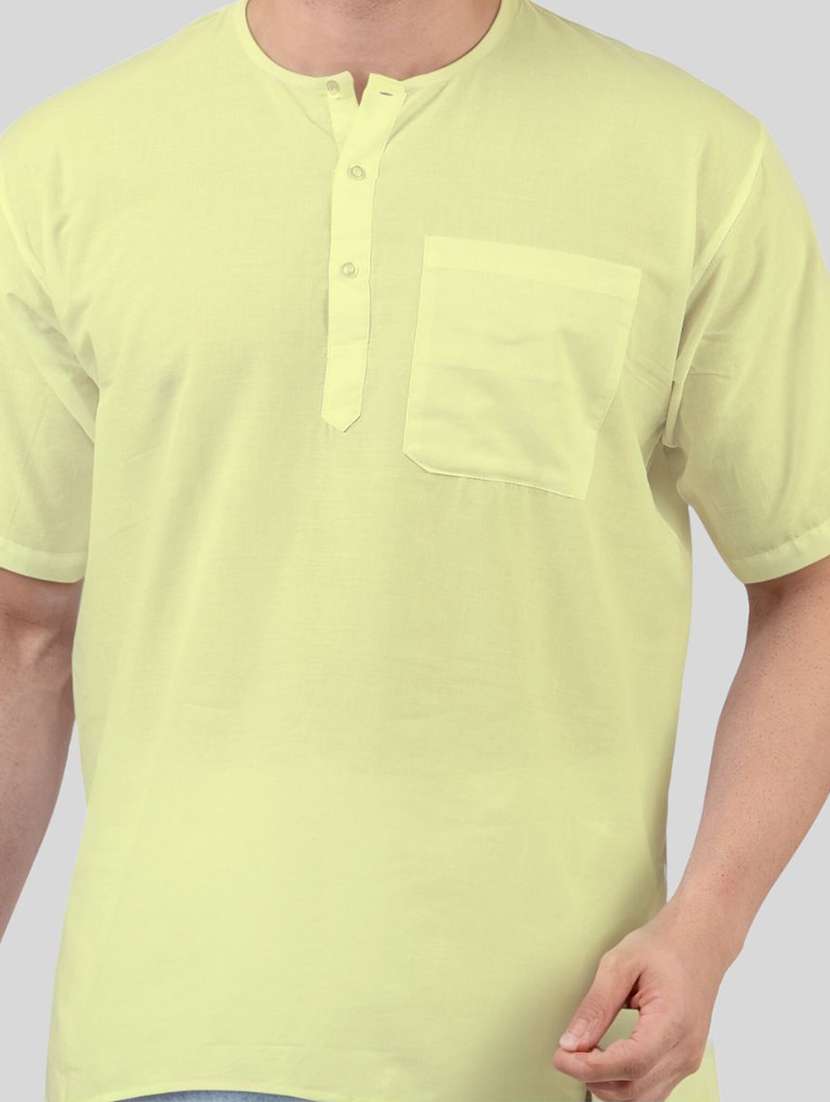 men solid short sleeves kurta with single pocket - 21598159 -  Standard Image - 4