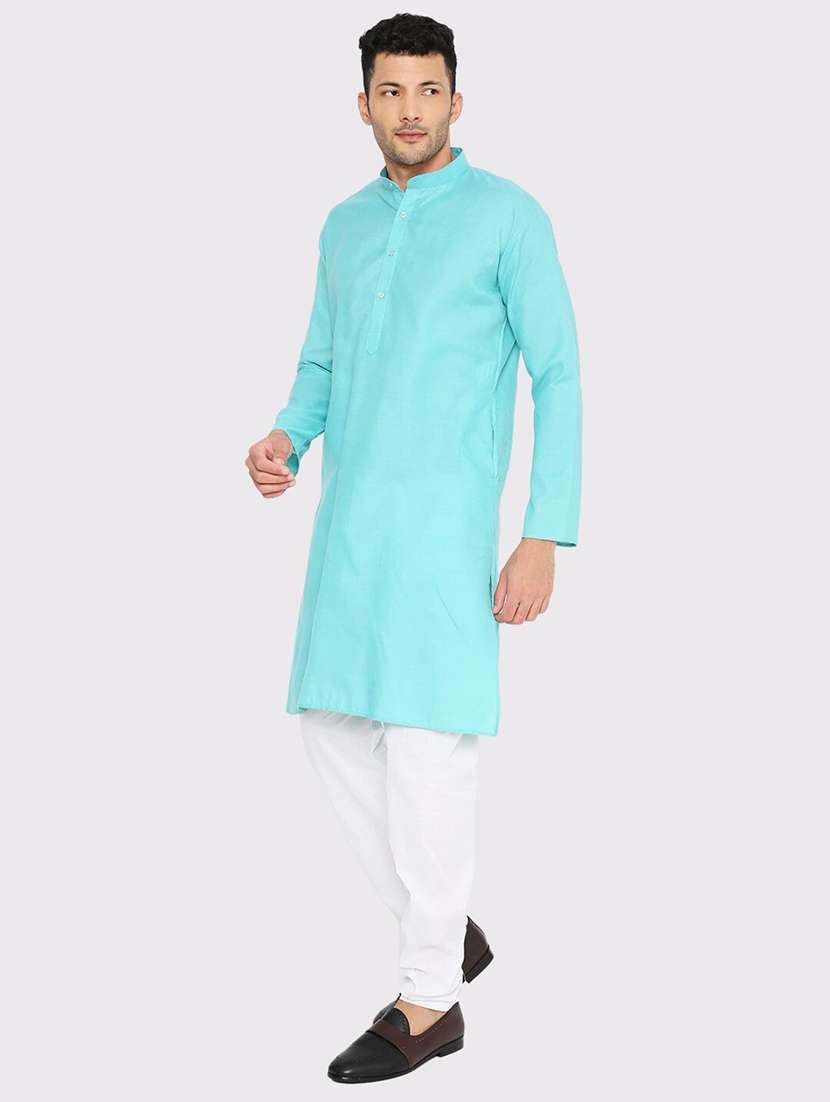 men solid mandarin neck long kurta - 21598170 -  Standard Image - 1