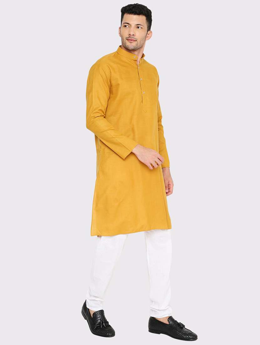 men solid mandarin neck long kurta - 21598175 - Standard Image - 1