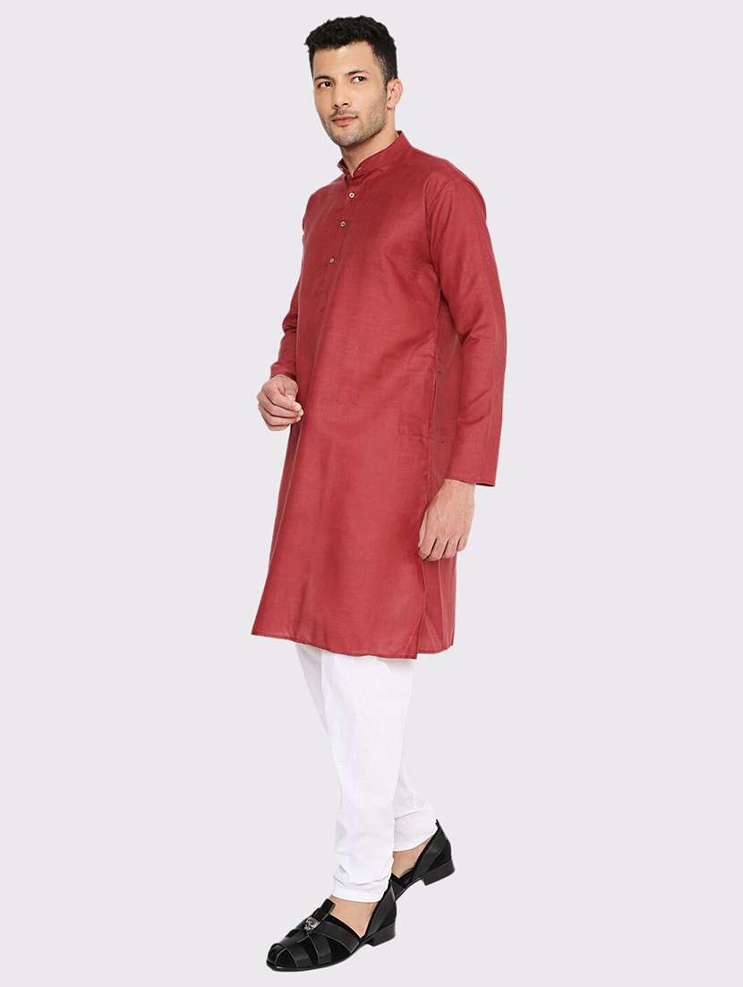 men solid mandarin neck long kurta - 21598177 -  Standard Image - 1