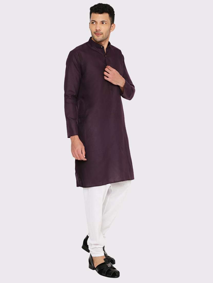 men solid mandarin neck long kurta - 21598182 -  Standard Image - 1