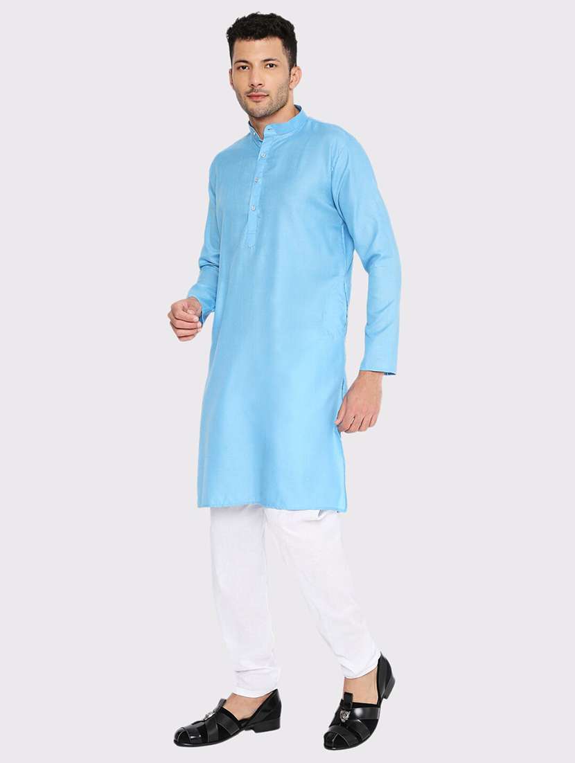 men solid mandarin neck long kurta - 21598185 -  Standard Image - 1