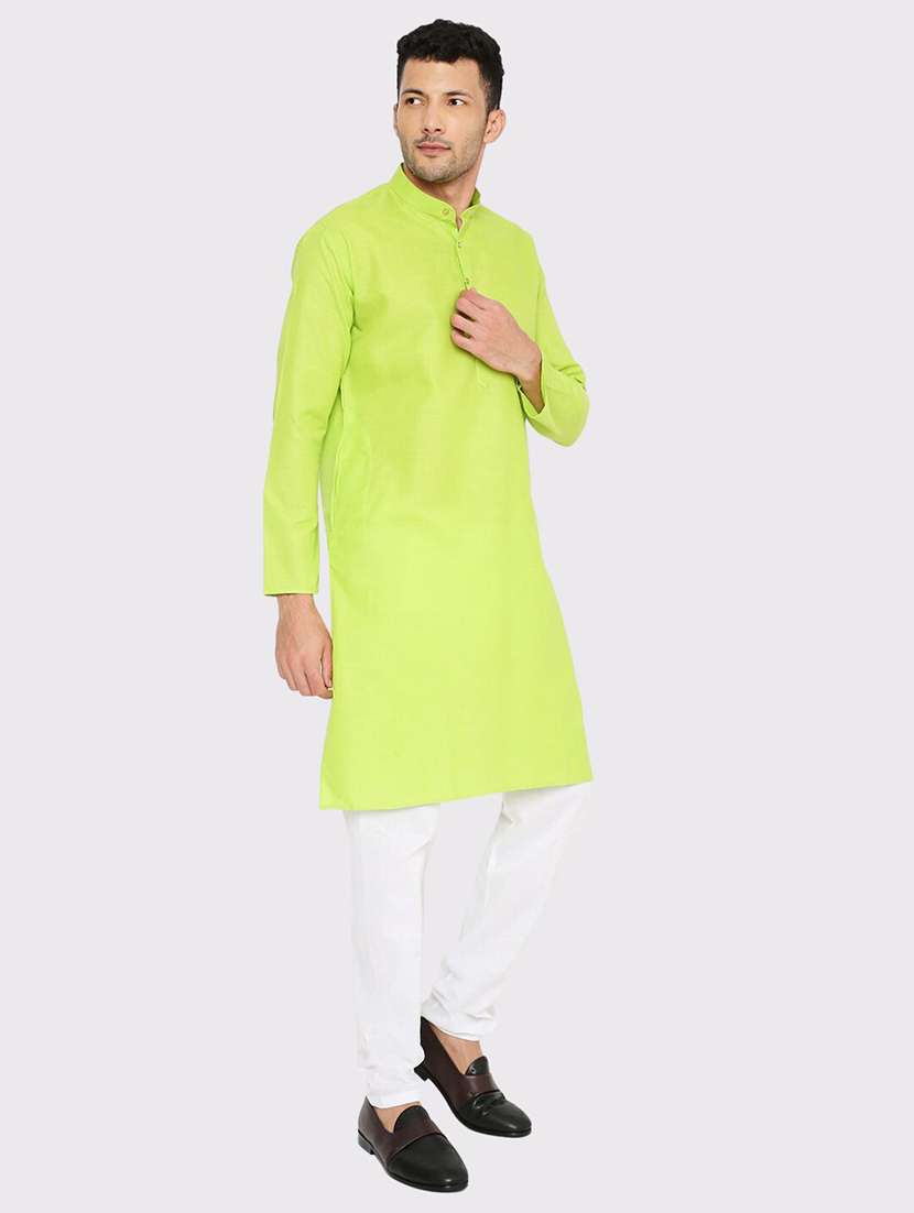 men solid mandarin neck long kurta - 21598187 - Standard Image - 1