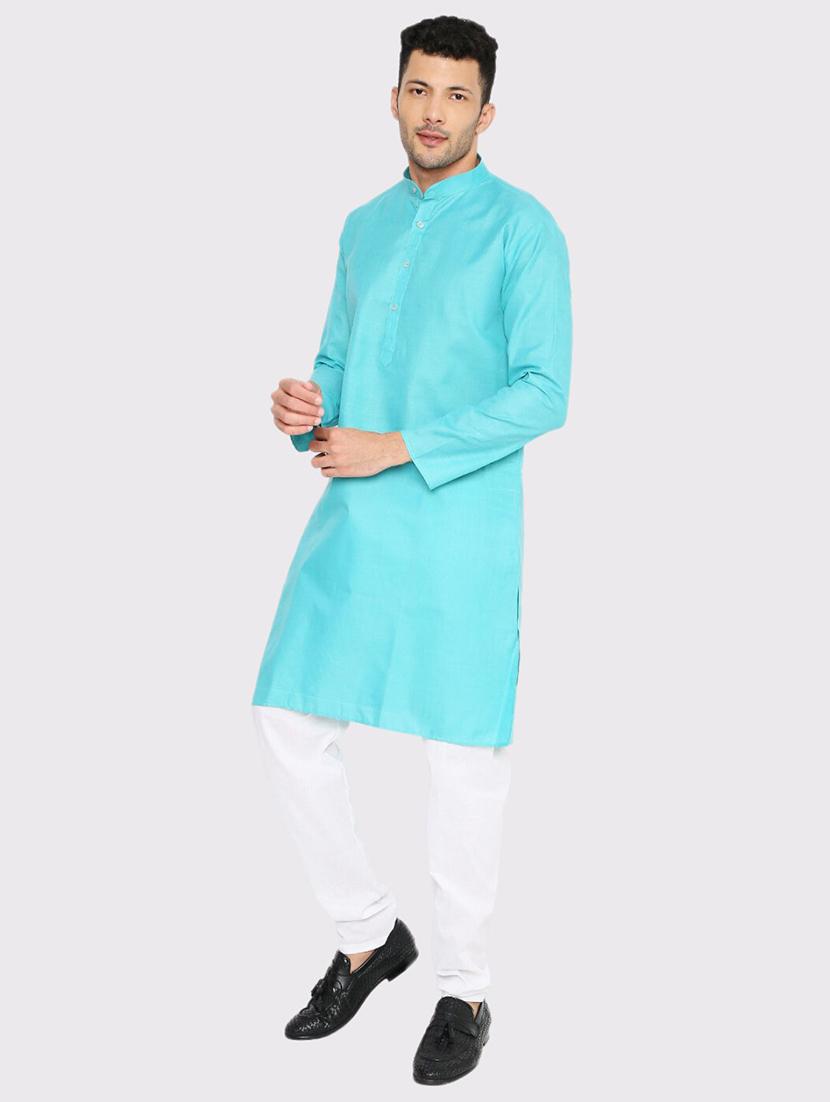 men solid mandarin neck long kurta - 21598190 - Standard Image - 1
