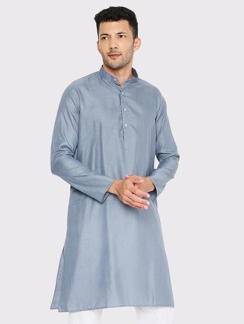 men solid mandarin neck long kurta - 21598194 - Standard Image - 0