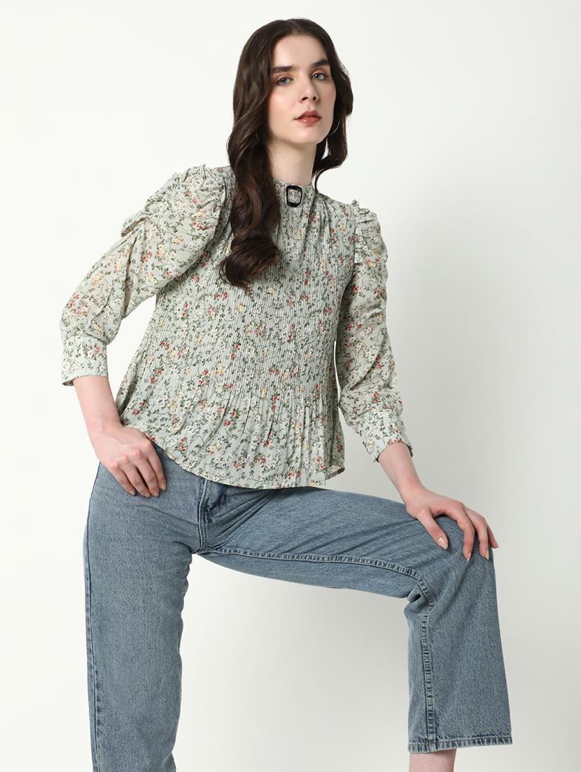 women floral print mock neck a-line top - 21598197 -  Standard Image - 1