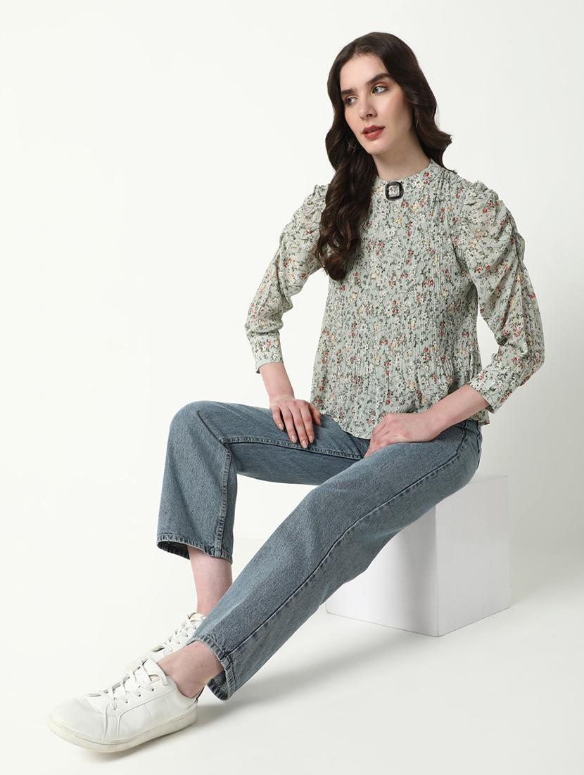 women floral print mock neck a-line top - 21598197 - Standard Image - 4