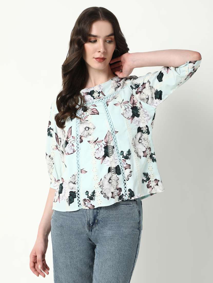 women floral print round neck a-line top - 21598199 - Zoom Image - 0