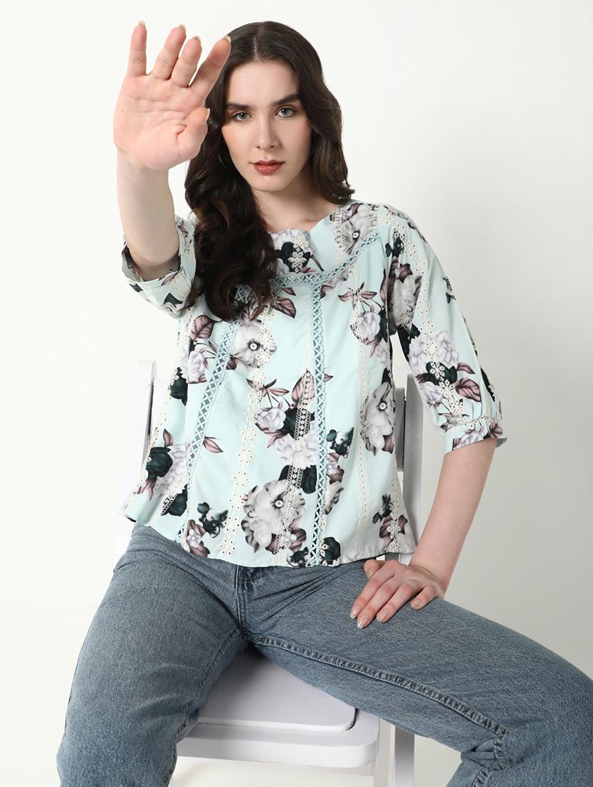women floral print round neck a-line top - 21598199 - Standard Image - 1