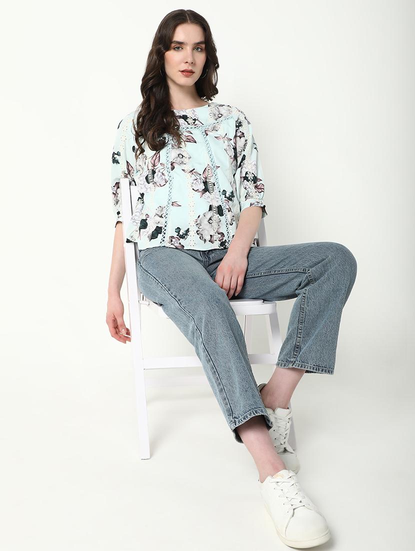 women floral print round neck a-line top - 21598199 - Standard Image - 4