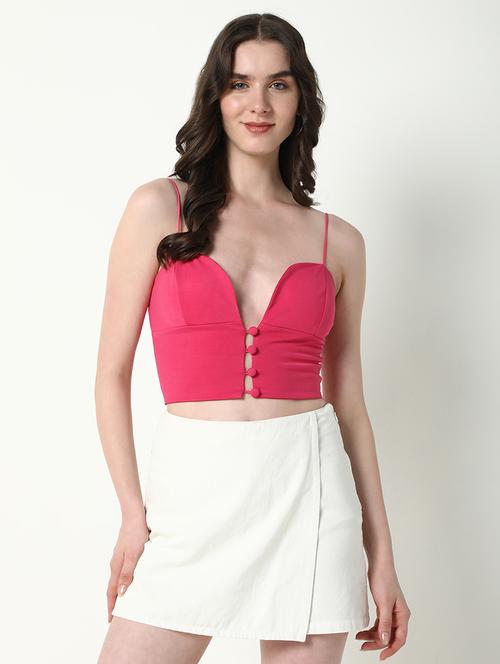 women pink shoulder strap crop top - 21598201 - Standard Image - 0