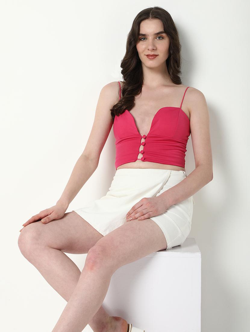 women pink shoulder strap crop top - 21598201 - Standard Image - 1