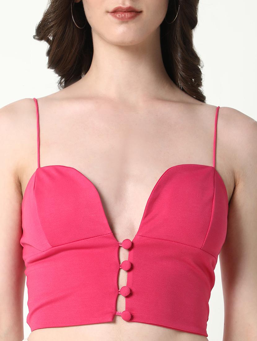 women pink shoulder strap crop top - 21598201 - Standard Image - 6