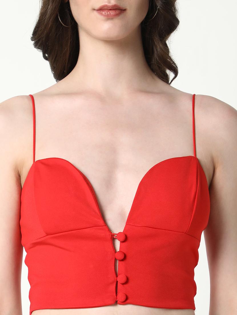 women red shoulder strap crop top - 21598202 - Standard Image - 6