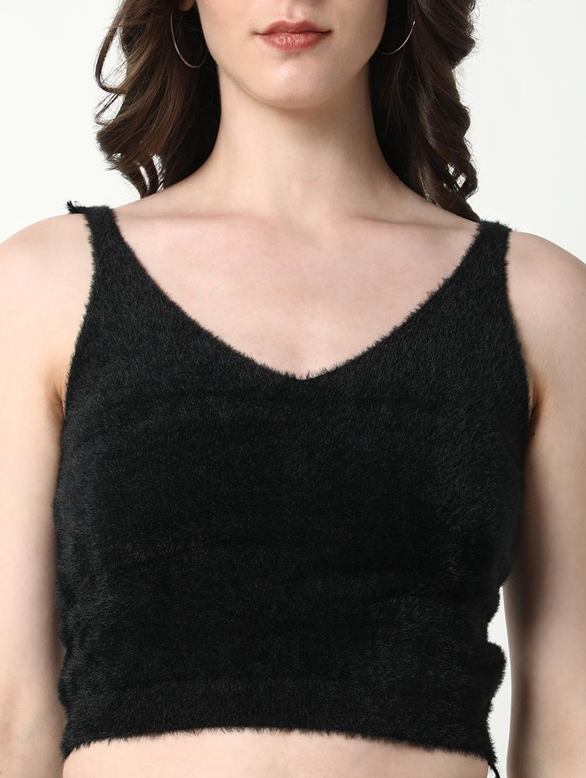 women black solid sleeveless crop top - 21598204 - Standard Image - 6