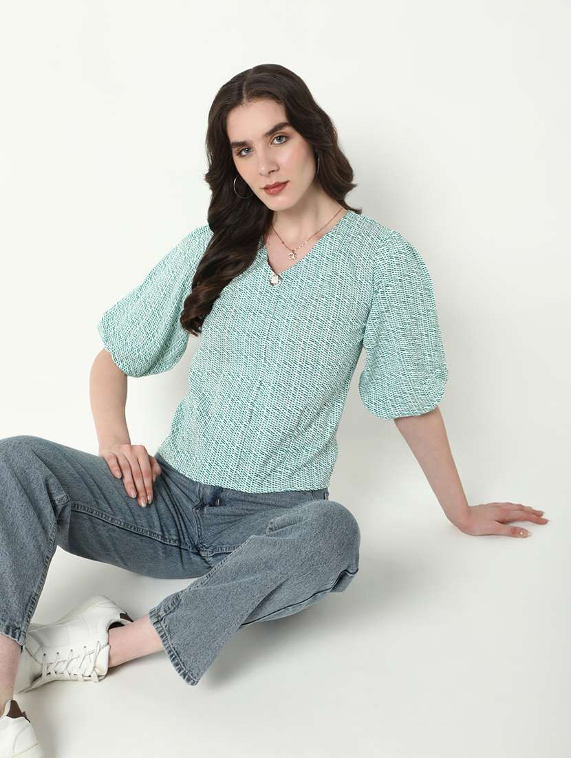 women green printed puff sleeve top - 21598206 -  Standard Image - 1