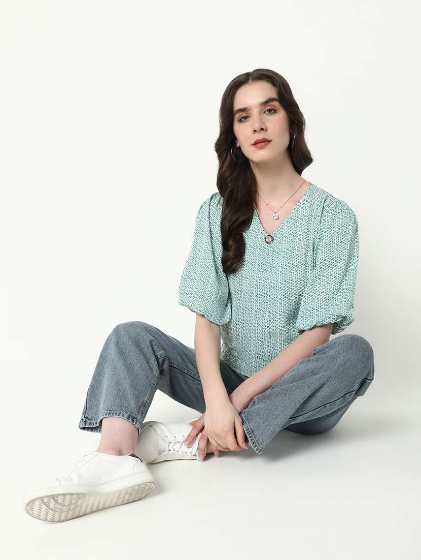 women green printed puff sleeve top - 21598206 -  Standard Image - 4