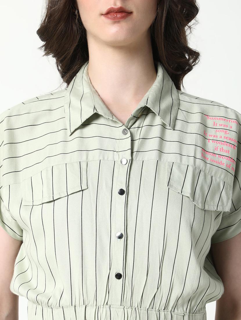 women striped collared short sleeves top - 21598208 - Standard Image - 6