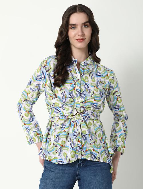 women printed collared a-line top - 21598210 - Standard Image - 0