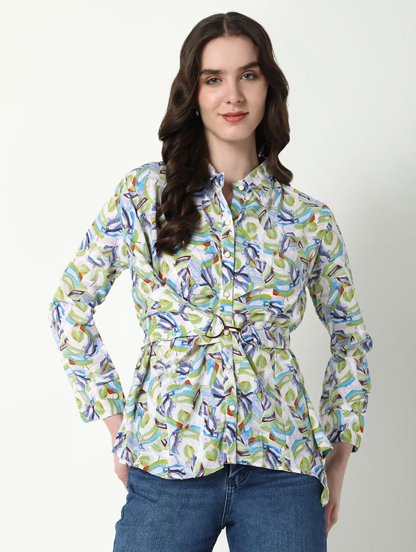 women printed collared a-line top - 21598210 - Zoom Image - 0