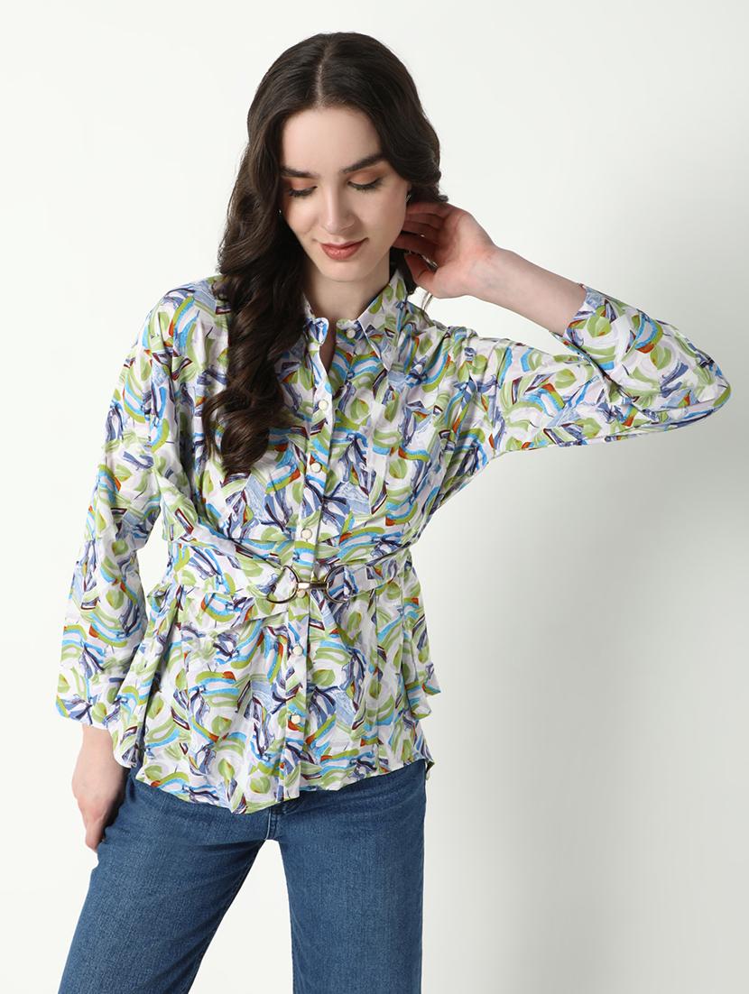 women printed collared a-line top - 21598210 - Standard Image - 1