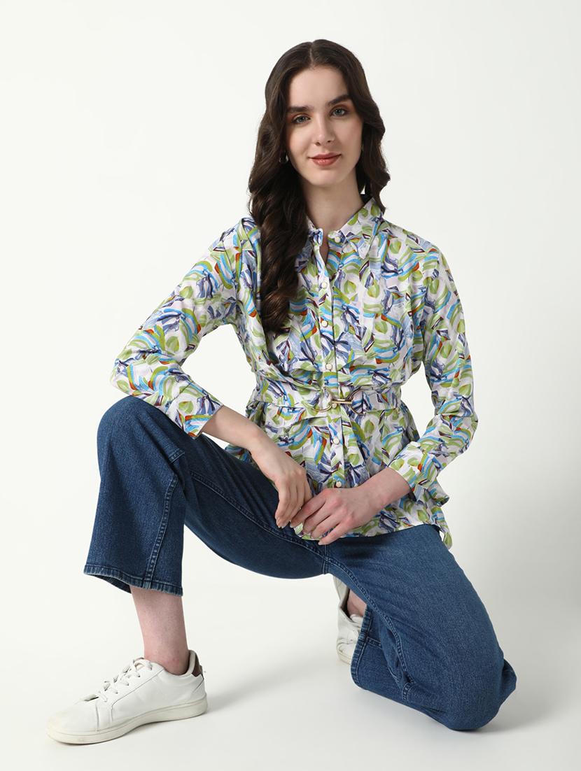 women printed collared a-line top - 21598210 - Standard Image - 4