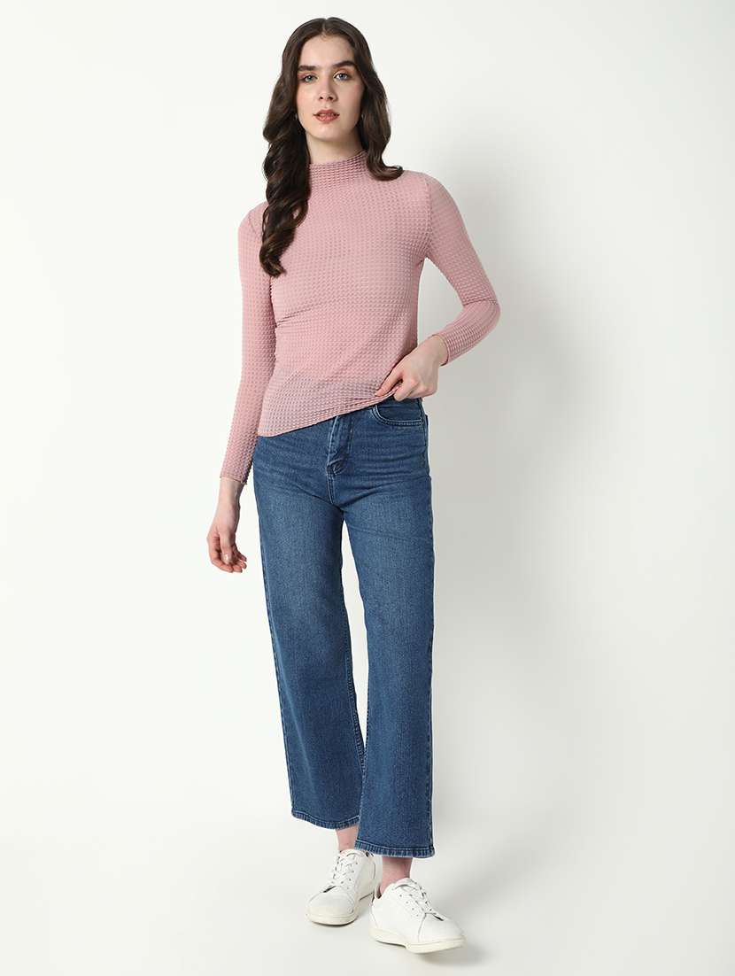women solid mock neck slim fit top - 21598211 -  Standard Image - 4