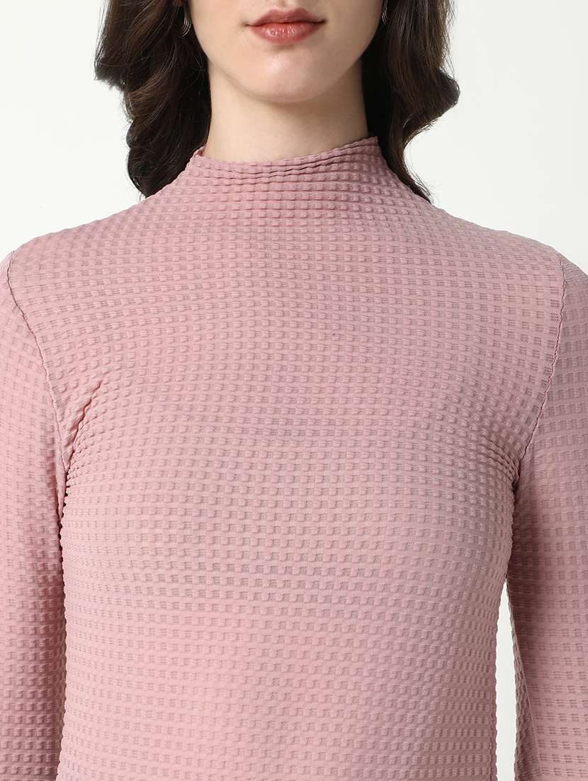 women solid mock neck slim fit top - 21598211 -  Standard Image - 6