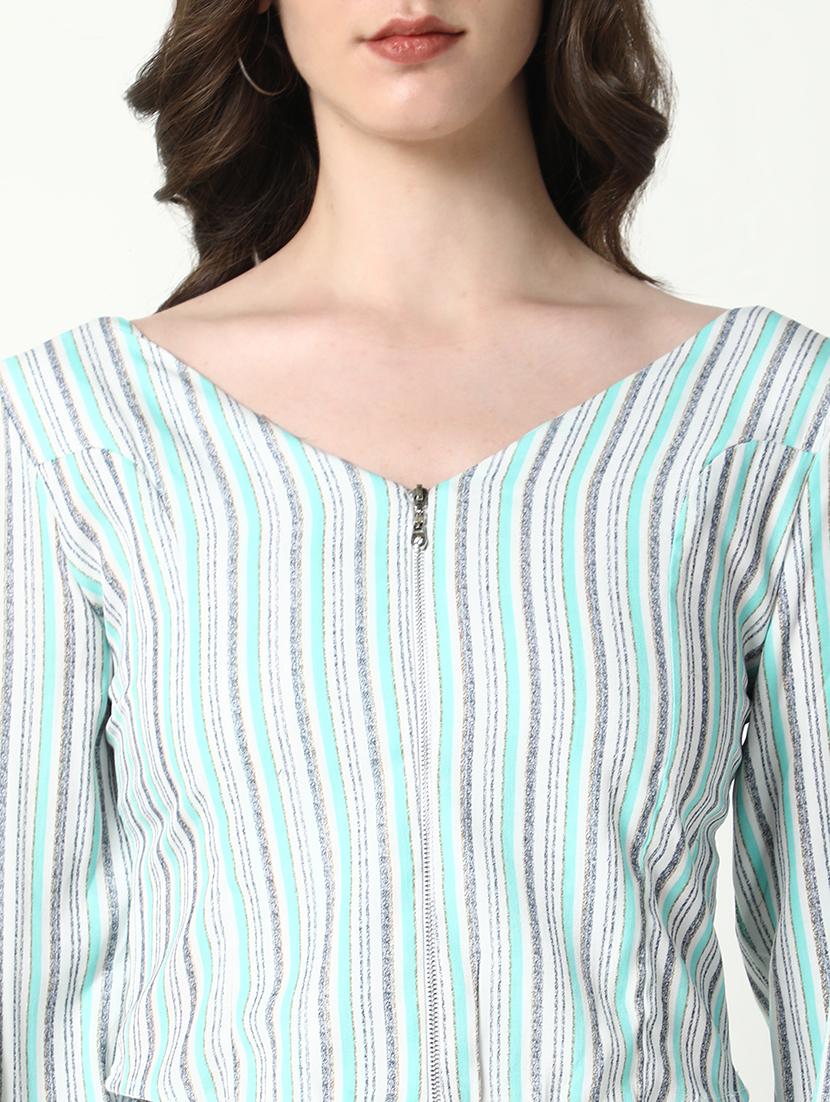 women sea green stripes v neck crop top - 21598212 - Standard Image - 6