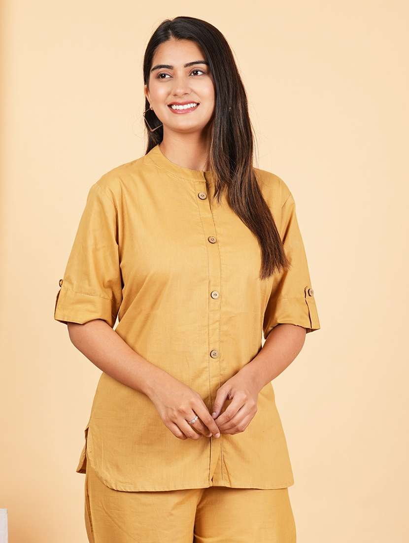 women solid mandarin neck co-ord set - 21598230 - Standard Image - 6