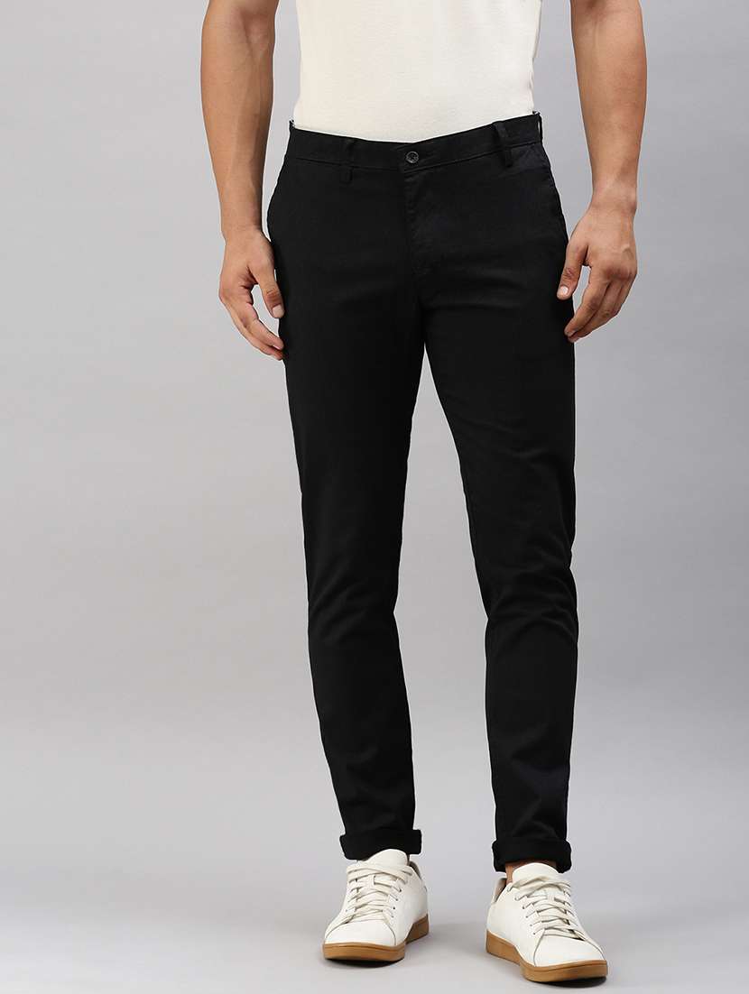 men self design flat front slim fit trouser