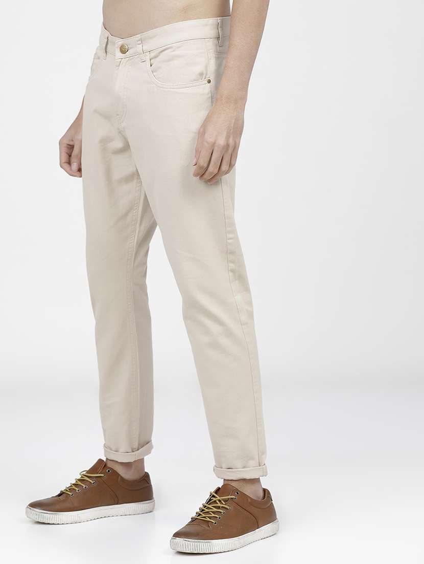 men solid regular fit chinos casual trouser - 21598424 -  Standard Image - 1