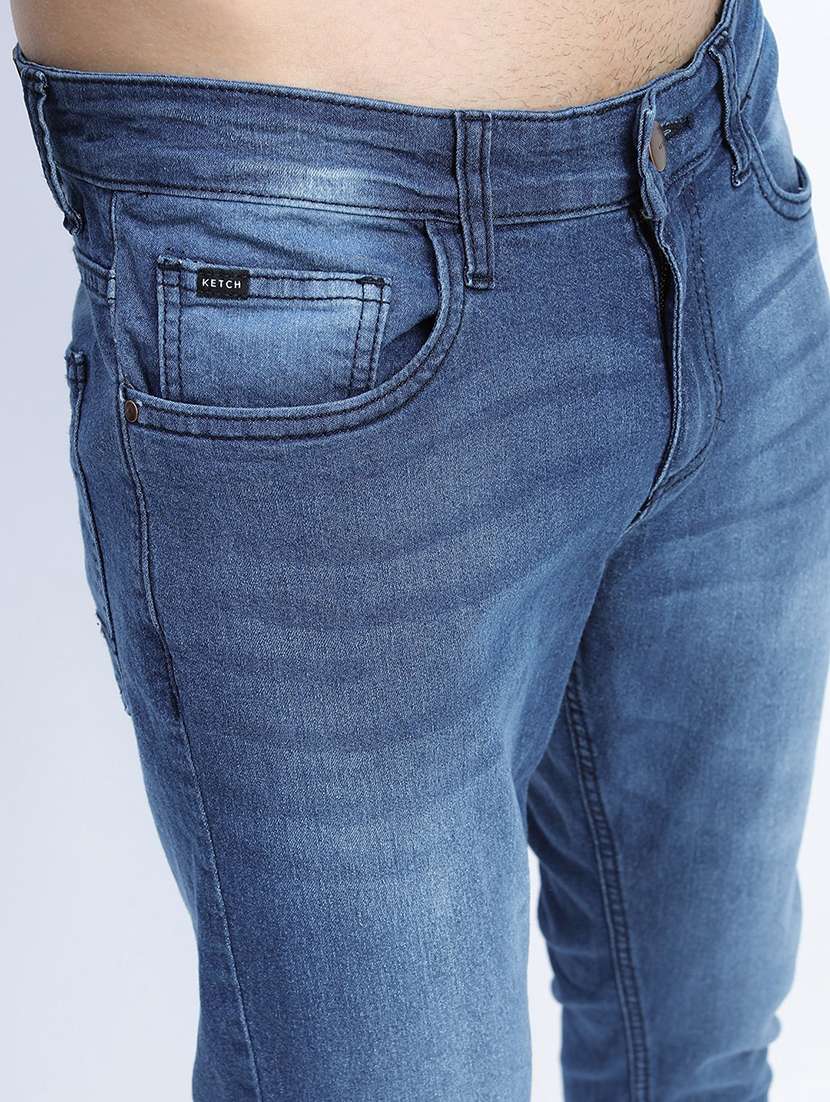 men plain slim fit mid rise jeans - 21598430 -  Standard Image - 4