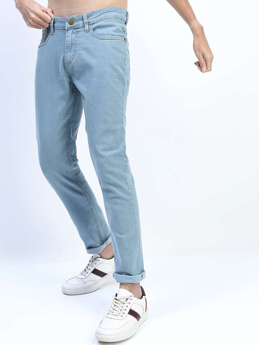 men plain slim fit mid rise jeans - 21598431 -  Standard Image - 1