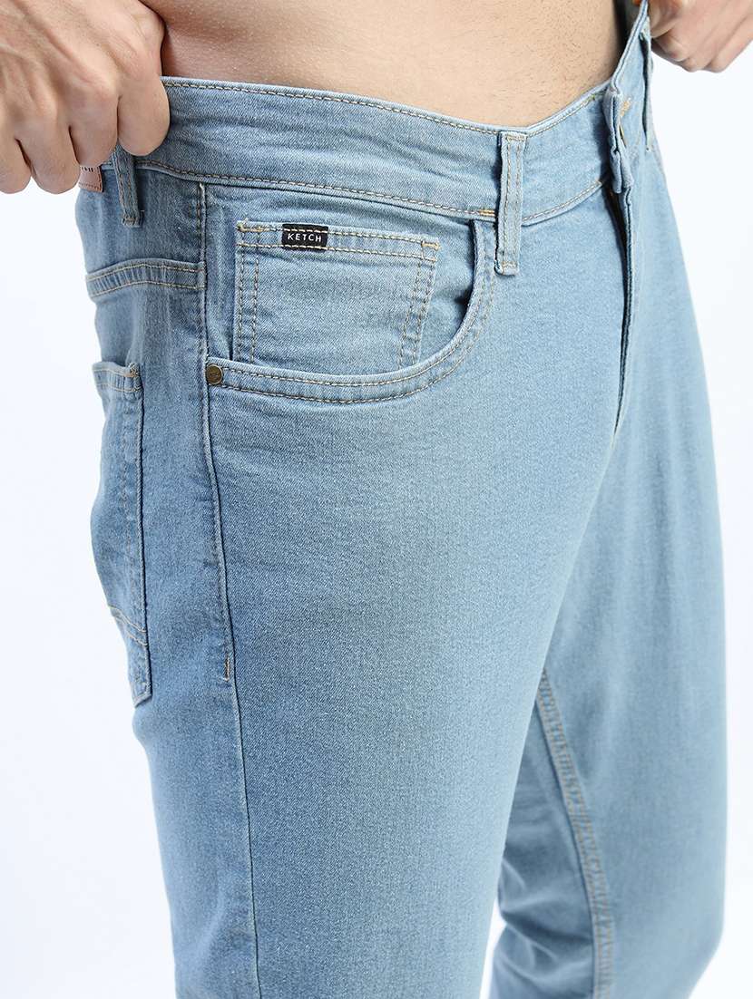 men plain slim fit mid rise jeans - 21598431 -  Standard Image - 4