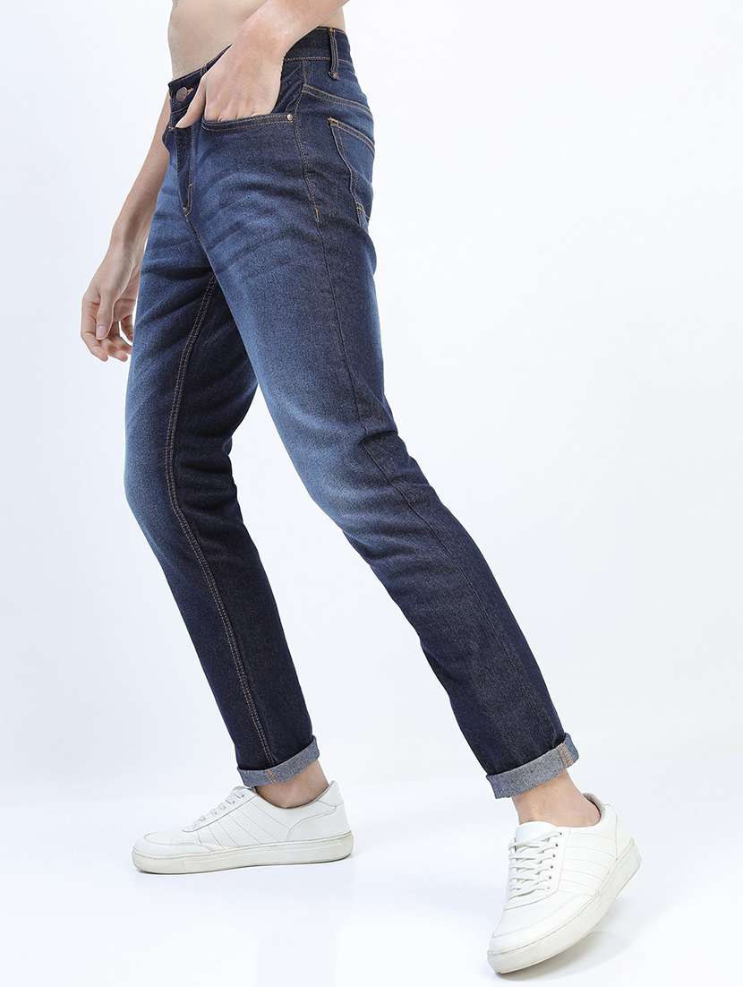 men plain slim fit mid rise jeans - 21598434 -  Standard Image - 1