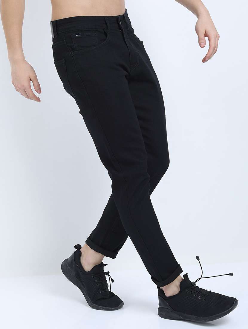 men plain slim fit mid rise jeans - 21598436 -  Standard Image - 1