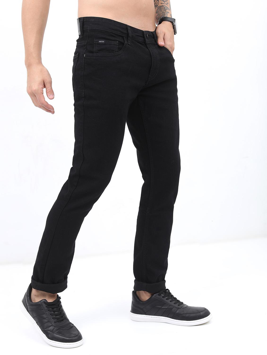men plain slim fit mid rise jeans - 21598449 - Standard Image - 1