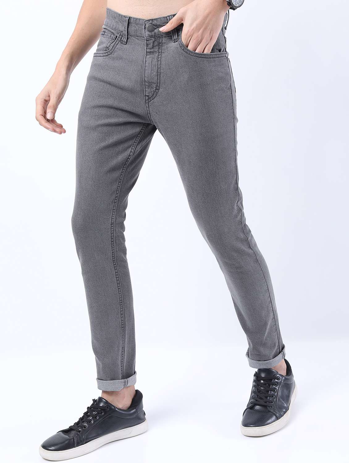 men plain slim fit mid rise jeans - 21598451 -  Standard Image - 1