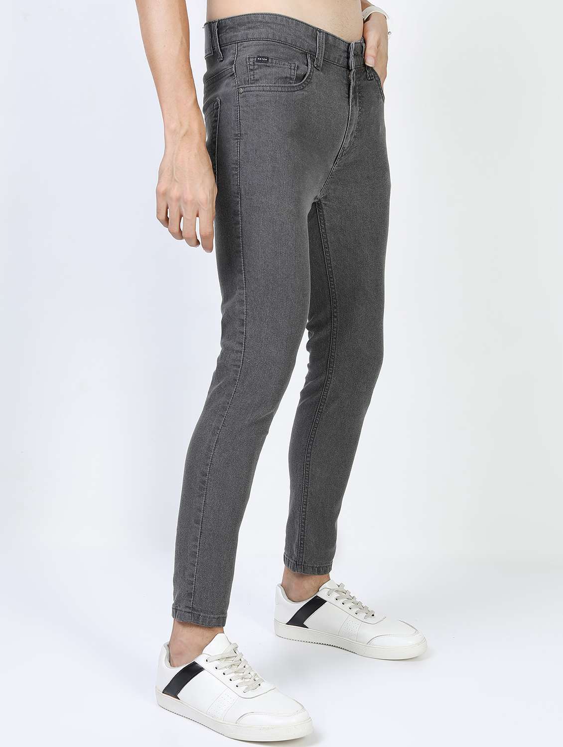 men plain slim fit mid rise jeans - 21598452 -  Standard Image - 1