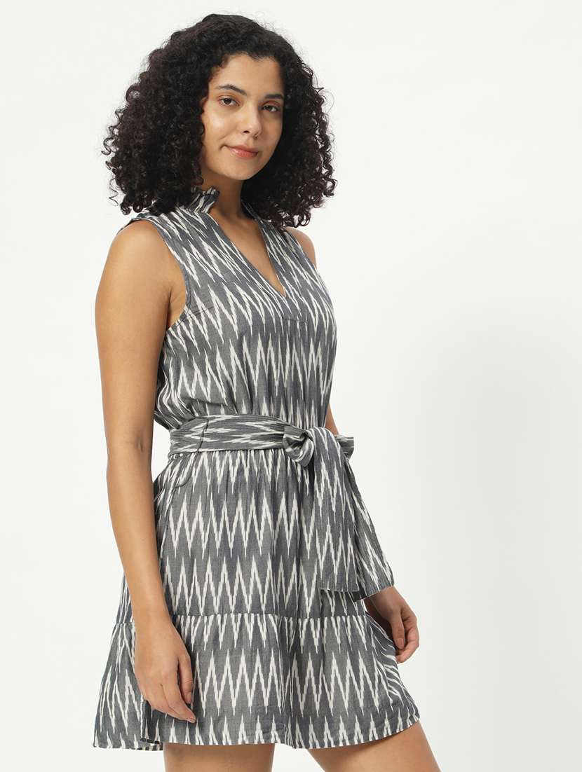 women grey printed a-line dress - 21598476 - Standard Image - 1