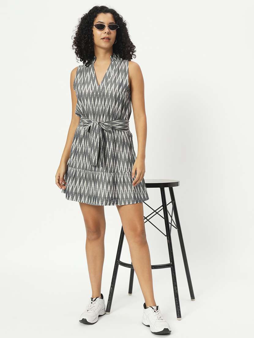 women grey printed a-line dress - 21598476 - Standard Image - 4