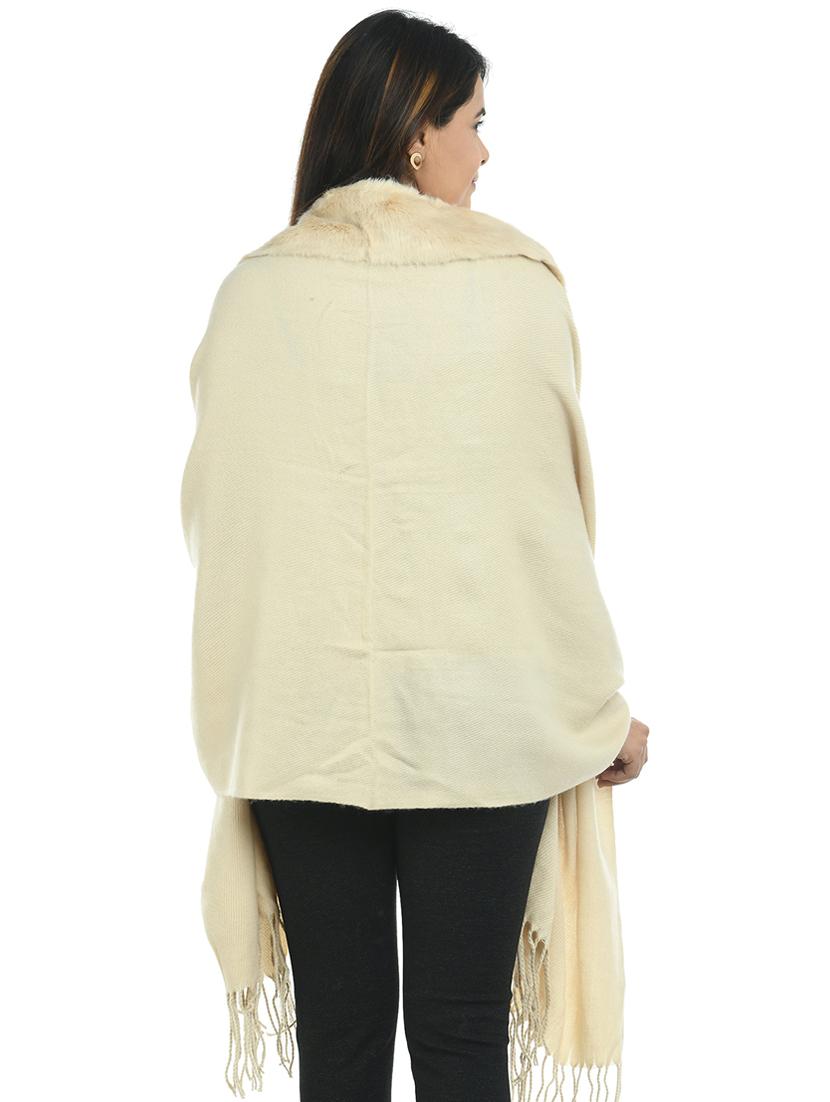 women solid woolen shawl with fringes - 21598817 - Standard Image - 1